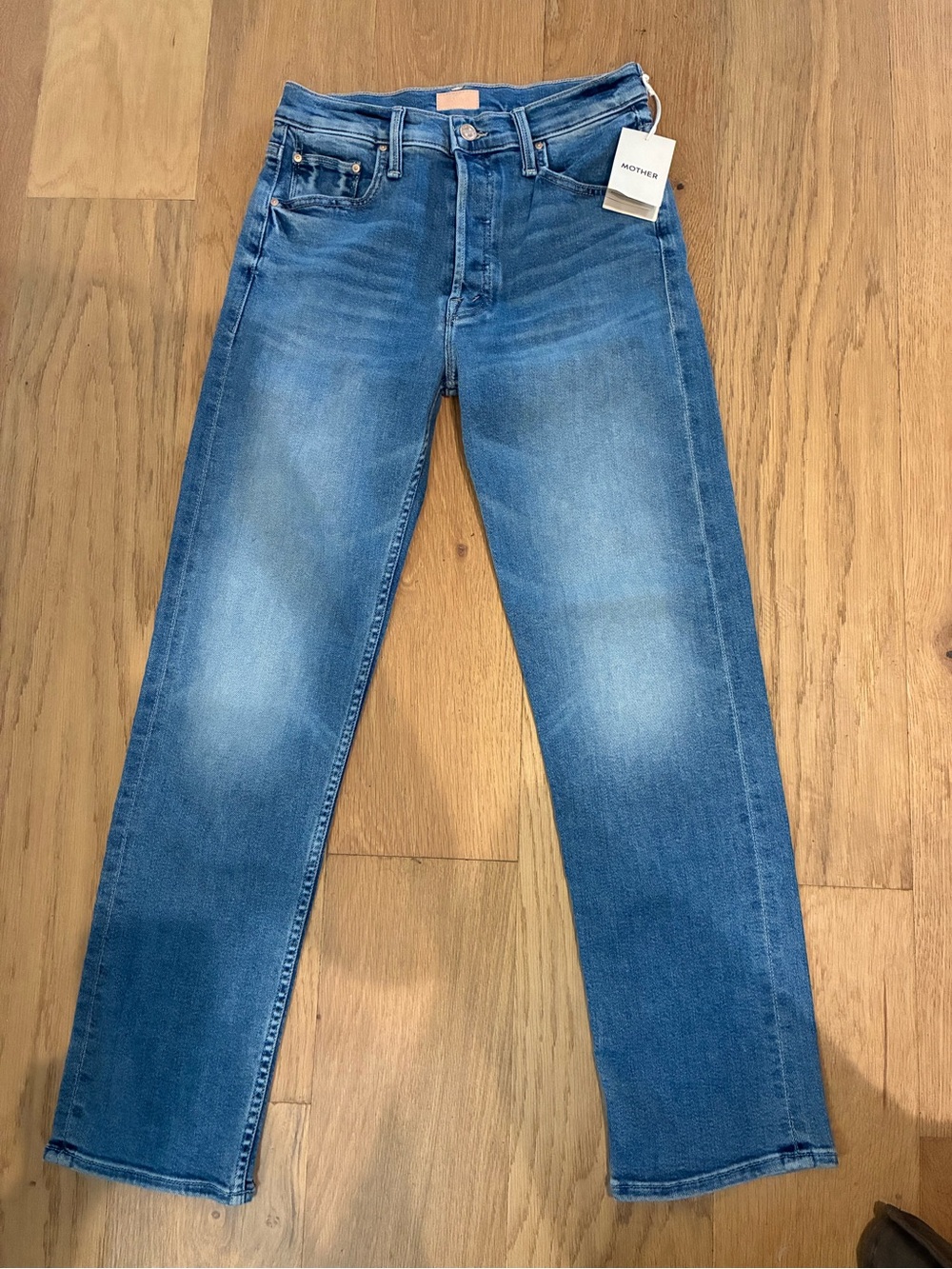 New MOTHER Straight-Leg Jeans in Medium Blue Wash
